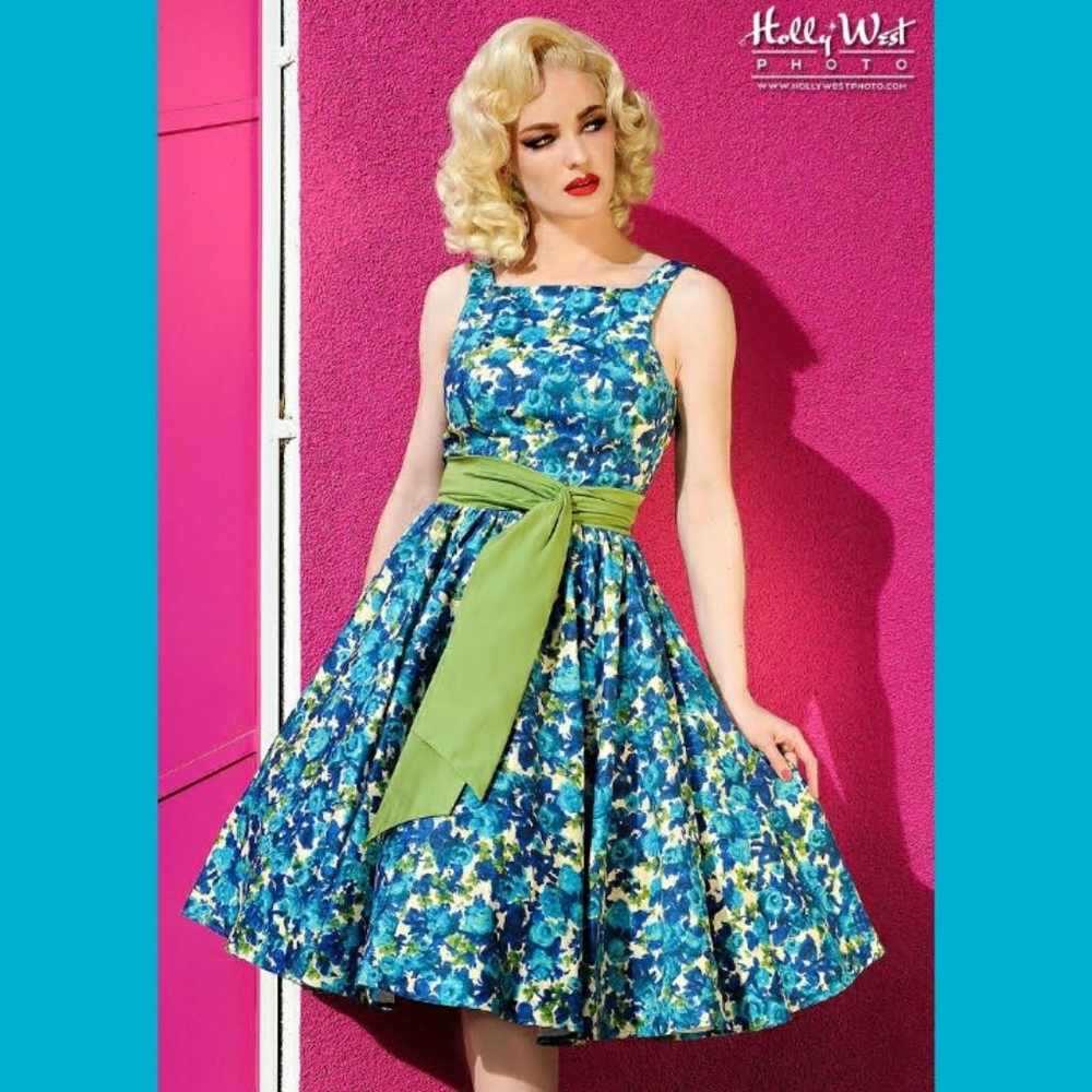 Pin up girl clothing Blue Vintage Style Maria Dress